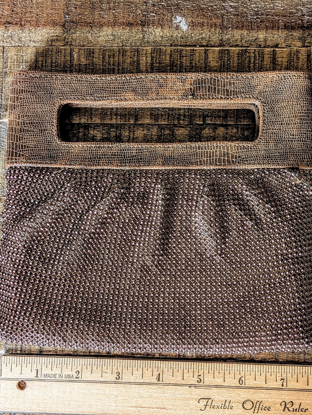 BCBG MaxAzria Sample Sale Clutch Y2K Bronze Beaded Leather Flaws